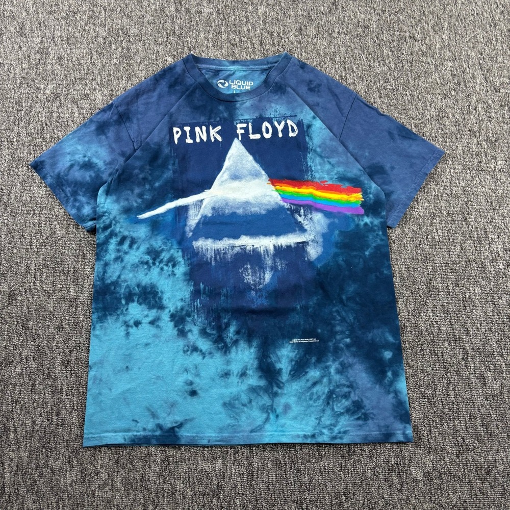 Pink Floyd Dark Side of the Moon Liquid Blue Tie Dye T-Shirt Blue Large Band Tee